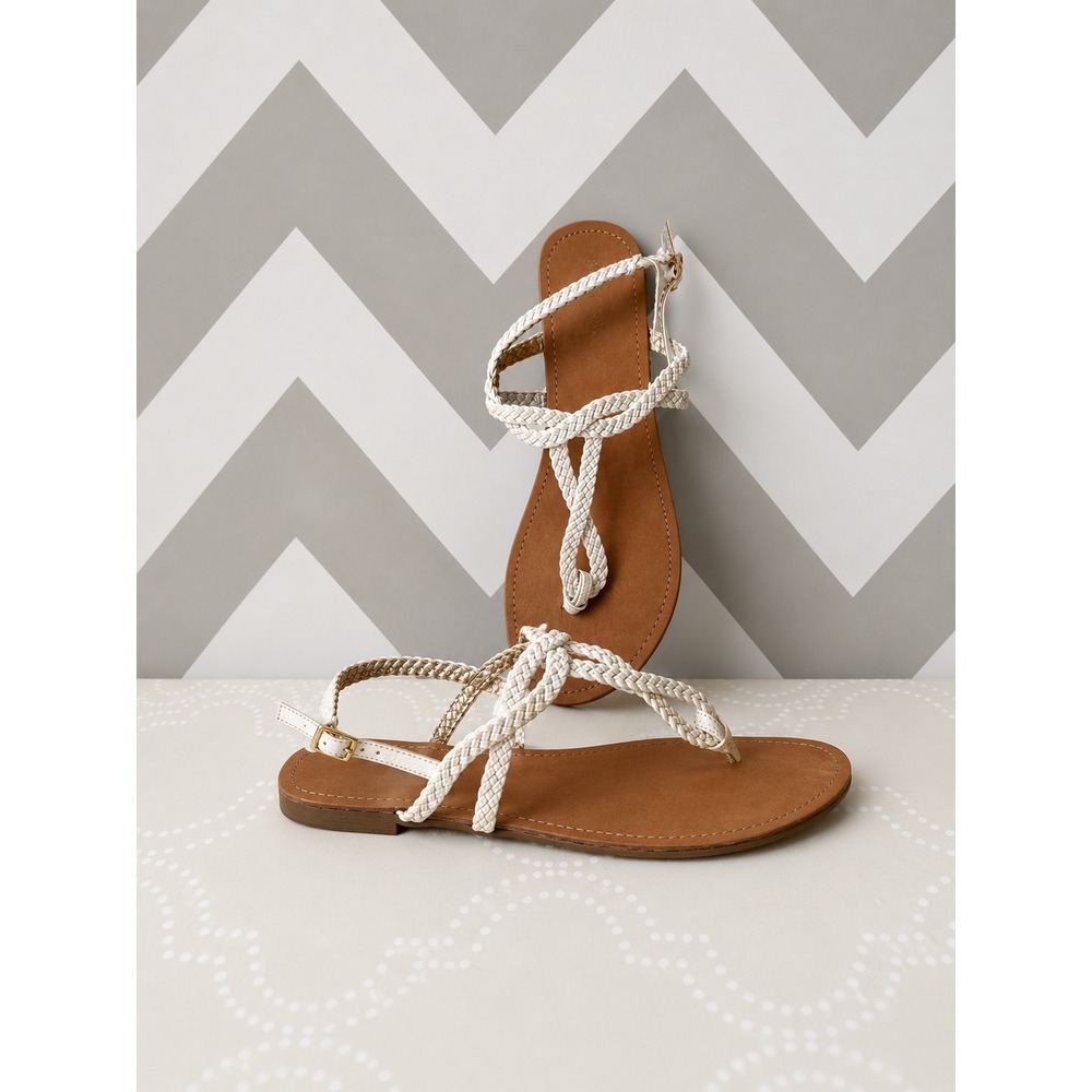 Merona Braided Thong Sandals White Gold Ankle Strap Size 9